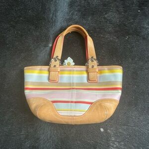 Coach Striped Multicolor Bag with Tan Leather Trim